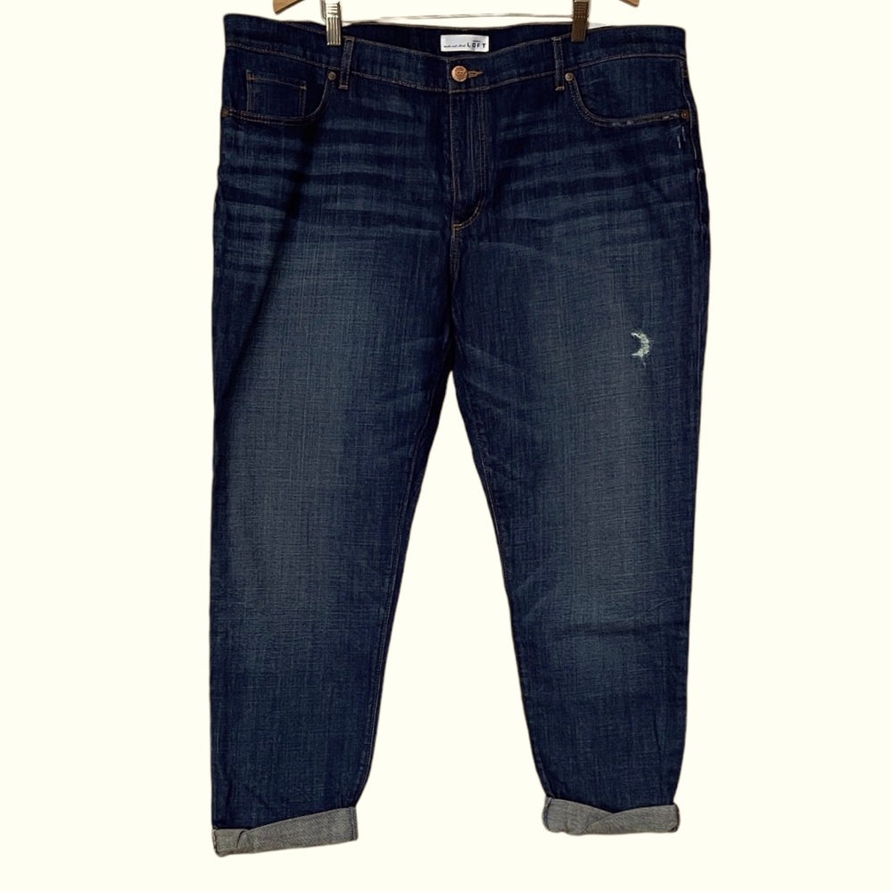 NWT Loft Blue Relaxed Skinny Jeans 34/18 Plus Distressed